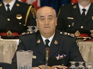 OPP Commissioner Julian Fantino speaking in Toronto on Tuesday, Feb. 12, 2008.