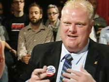 Rob Ford responds to a jab from George Smitherman during the CP24 debate on Tuesday, Sept. 21, 2010.