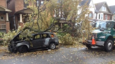 Sandy storm damage Toronto car fire Quebec Ave