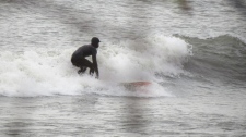Sandy storm damage Toronto man surfs Lake Ontario