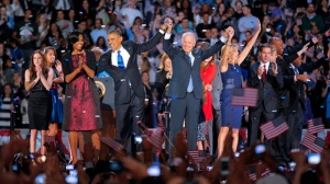 Barack Obama Joe Biden celebrate election win