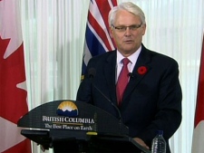B.C. Premier Gordon Campbell announces his resignation during a press conference, Wednesday, Nov. 3, 2010.