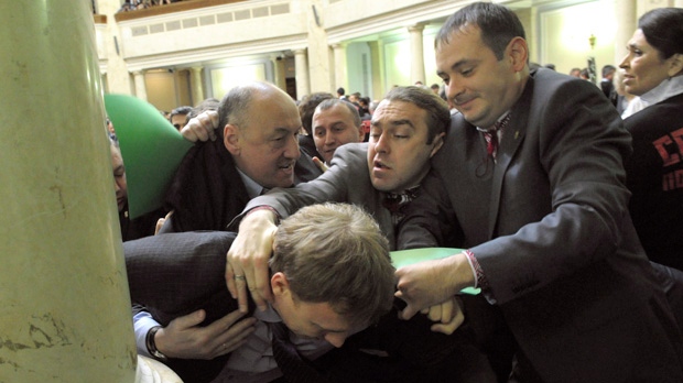 Kiev Ukraine new parliament fist fight protest