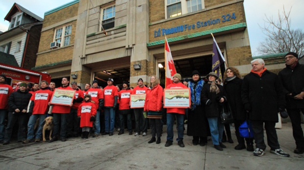 Toronto firefighters protest Station 324 Gerrard