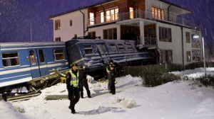 Sweden stolen train crashes into building