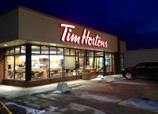 Two injured after car smashes into Tim Hortons | CP24.com