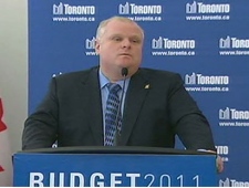 Toronto Mayor Rob Ford speaks to reporters about the 2011 budget at a news conference on Jan. 10, 2011.