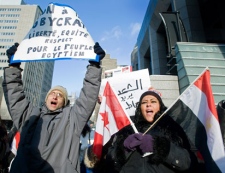 Demonstrators show their support for anti-government Egyptian protests in front of the Egyptian consulate in Montreal, Sunday, January 30, 2011.The CANADIAN PRESS/Graham Hughes