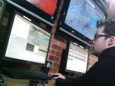 Meteorologist Chris Potter analyzes weather radar imagery on Tuesday Feb. 1, 2011. (CP24/Chris Potter)