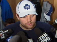 Phil Kessel speaks to reporters to clarify comments made earlier at the Air Canada Centre on Monday, Feb. 7, 2011.