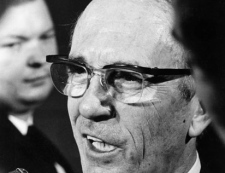 Tommy Douglas speaks to the media in Ottawa on July 25, 1969. The federal government has relented on its adamant refusal to release decades-old intelligence on socialist icon Tommy Douglas. THE CANADIAN PRESS/Chuck Mitchell