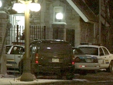Police investigate after a bomb threat was received at the prime minister's official residence Monday, Feb. 28, 2011.