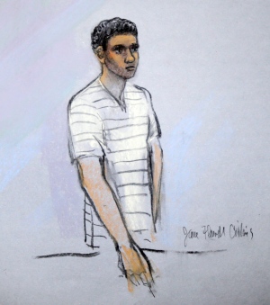 This courtroom sketch shows defendant Robel Phillipos appearing in front of Federal Magistrate Marianne Bowler at the Moakley Federal Courthouse in Boston, Mass., on Wednesday, May 1, 2013. (AP Photo/Jane Flavell Collins)