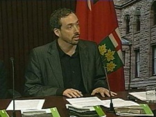 Shawn-Patrick Stensil of Greenpeace speaks during a Wednesday, March 16, 2011, event to urge Ontario's government to delay public hearings on building new nuclear reactors.