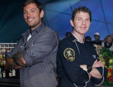 ontreal chef Chuck Hughes of TV's "Chuck's Day Off", left, and cooking superstar Bobby Flay on the set of "Iron Chef America." in this undated handout photo. The two chefs went head-to-head in an episode of "Iron Chef America" that airs Sunday March 20, 2011, on Food Network Canada. THE CANADIAN PRESS/ HO- courtesy of Food Network