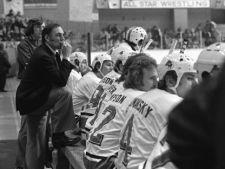 Bobby Baun is seen during his days as the coach of the WHA's Toronto Toros in this February 1976 photo. (CP PICTURE ARCHIVE/Bill Becker)