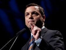 Ontario PC Leader Tim Hudak delivers the keynote address at the Annual General Meeting of the Progressive Conservative Party in Ottawa on Saturday, March 6, 2010. (THE CANADIAN PRESS/Pawel Dwulit)