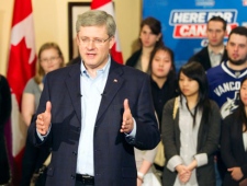 Conservative leader Stephen Harper speaks at a campaign event in Vancouver, BC on Saturday April 16, 2011.  THE CANADIAN PRESS/Frank Gunn