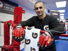 Firas Zahabi, head trainer for UFC fighter Georges St. Pierre, poses in a training facility in Toronto, Ont. Tuesday, April 26, 2011. (THE CANADIAN PRESS/Darren Calabrese)