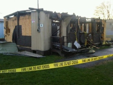 An early morning fire destroyed a portable classroom at R.H. King Academy on St. Clair Avenue East on Monday, May 9, 2011. (CP24/Cam Woolley)