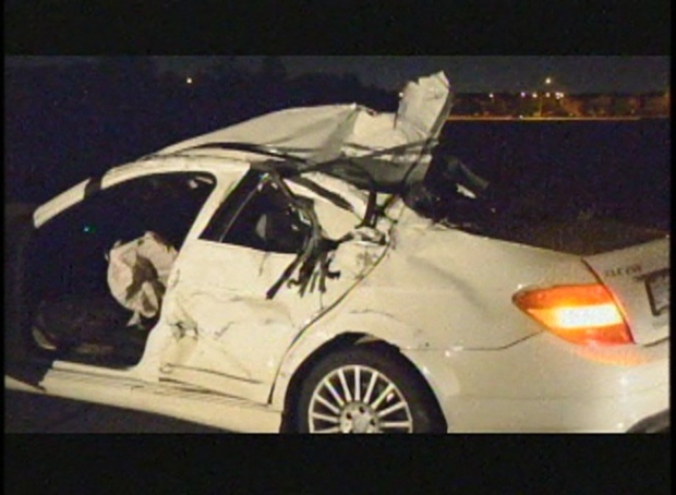 Two people were taken to hospital after a two-vehicle crash on Highway 407 Saturday, Aug. 3, 2013.