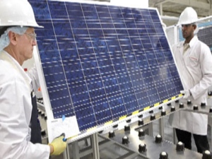 A solar panel is seen in this image from promotional video by Canadian Solar Solutions.