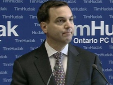 Ontario Progressive Conservative Leader Tim Hudak addresses the media on Thursday, May 26, 2011. (CTV)  
