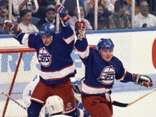 The Winnipeg Jets play the Quebec Nordiques, Nov 24, 1990, in Quebec City. (The Canadian Press Images/Jacques Bossinot)