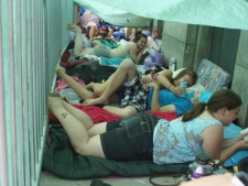Hundreds of teens slept on Queen Street over night for the better part of a week for a chance to snag a free wristband to the MMVAs. (Sandie Benitah, CP24.com)