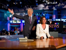 Lisa LaFlamme sits in the anchor's chair as CTV announces that she will succeed Lloyd Robertson as anchor of CTV News, in Toronto on Friday, July 9, 2010. (THE CANADIAN PRESS/Adrien Veczan)