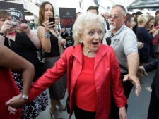 Actress Betty White, from the cast of "Hot in Cleveland", arrives at the Rock and Roll Hall of Fame and Museum in Cleveland for a V.I.P. party and tour Wednesday, June 15, 2011. (AP Photo/Mark Duncan)
