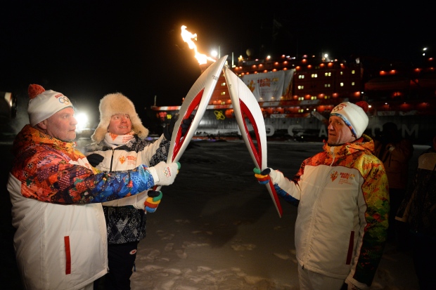 Olympic torch reaches North Pole aboard icebreaker