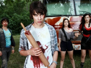 Tim Doiron, left to right, Devon Bostick, Martha McIsaac, April Mullen, are shown in this handout photo from the film "Dead Before Dawn". The hefty cost and steep learning curve of making a movie in 3D isn't stopping low-budget Canadian filmmakers April Mullen and Tim Doiron from diving into the technology. (THE CANADIAN PRESS/HO)