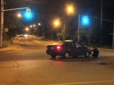 Halton Regional Police at the scene of a collision at Mountainview Road North and River Drive in Georgetown early Friday, July 15, 2011. A 21-year-old man was hit by a car while riding a longboard. (CP24/Tom Stefanac)