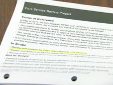 The title page of the KPMG core services review for the City of Toronto is shown. (CTV)