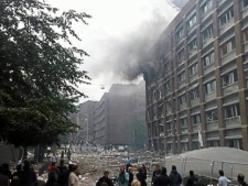 Damaged buildings are visible following the explosion in Oslo, Norway, Friday, July 22, 2011. (Aftenposten.no)  