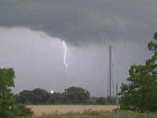 An intense storm swept through southern Ontario on Saturday, July 23, 2011, prompting tornado warnings and toppling electrical towers. This image was captured near Enniskillen. 