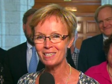 Interim NDP Leader Nycole Turmel speaks to the media in in the Foyer of the House of Commons on Parliament Hill in Ottawa on Wednesday, July 27, 2011.