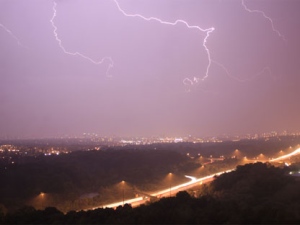 A lightning storm is seen from the northbound lanes of the Don Valley Parkway on August 24, 2011. (Andrew Ogilvie/MyBreakingNews)