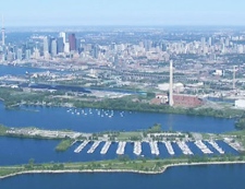 Toronto's industrial port lands are seen from an aerial view in this photograph.