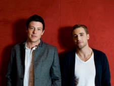 Cory Monteith, left, and Dustin Milligan stand for a portrait at the Hazelton Hotel while promoting their film "Sisters and Brothers" during the Toronto International Film Festival in Toronto, Sept. 11, 2011. THE CANADIAN PRESS/Aaron Vincent Elkaim