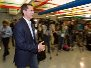 Ontario Liberal leader Dalton McGuinty arrives to answer questions during a campaign event on Monday September 12, 2011 at Electrovaya in Mississauga, Ontario. THE CANADIAN PRESS/Frank Gunn
