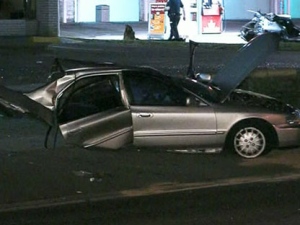 A man in his 20s is dead after his car hit a pole head-on at Kennedy Road and Finch Avenue in Scarborough, Ont. on Monday, Oct. 10, 2011.