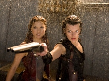 In this publicity image released by Sony Screen Gems Films, Ali Larter, left, and Milla Jovovich are shown in a scene from, "Resident Evil: Afterlife." (THE CANADIAN PRESS/AP, Sony Screen Gems, Rafy)