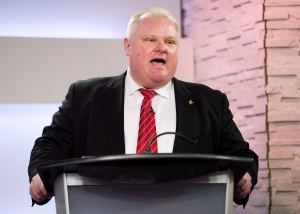 Rob Ford takes part in the first debate of the Toronto mayoral race Wednesday, March 26, 2014. (The Canadian Press/Nathan Denette)