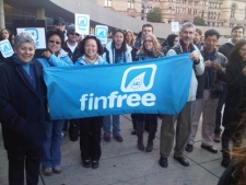 Supporters of a proposed shark fin ban demonstrate outside city hall Tuesday, Oct. 25, 2011. (CP24/Jason Chapman)