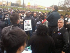 Striking York Region Transit workers attend a rally in Newmarket Thursday morning. (CP24)