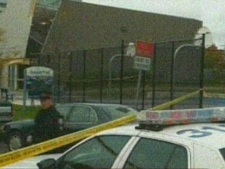 Police tape is seen at the scene of a shooting outside Oakdale Park Middle School Thursday morning. (CP24)