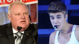 Toronto Mayor Rob Ford and pop star Justin Bieber are pictured in photos from the Canadian Press and Associated Press.