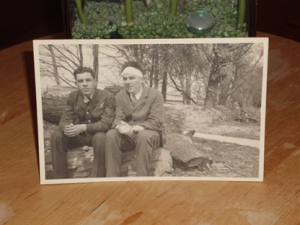 John Joseph Lundy, and his brother William(Bill) Lundy, are shown in uniform, in England in 1942.